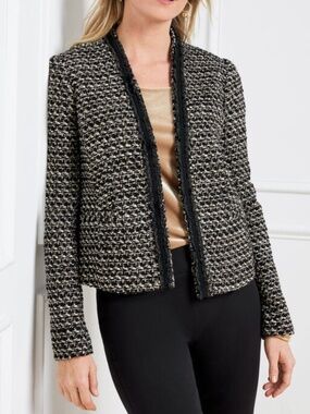Talbots Women’s Breckenridge Wool Blend Black, White & Metallic Tweed Jacket 16